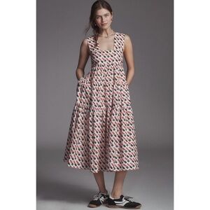 ANTHROPOLOGIE Lipstick Print Square Neck Midi Dress